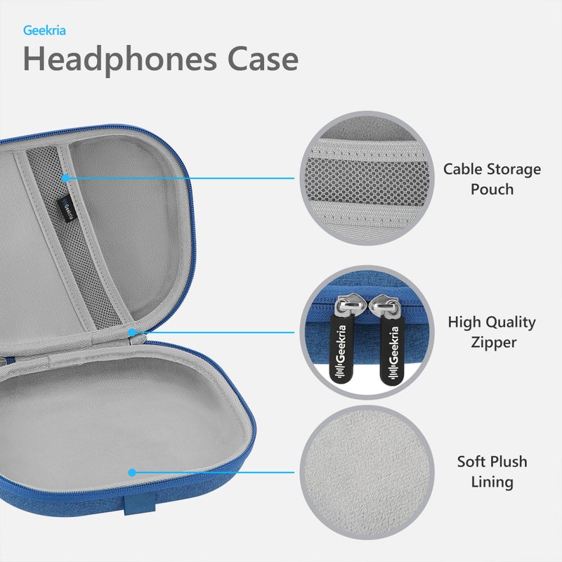 Geekria Shield Headphones Case Compatible with Sony WH-CH510, WH-CH520, MDR-ZX300, MDR-ZX310, MDR-XB200, Replacement Hard Shell Travel Carrying Bag with Cable Storage (Blue) - Image 2